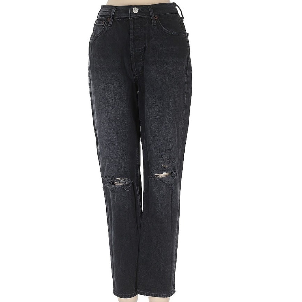 Agolde Black Nico Distressed High Rise Straight Slim Fit Jeans Size 24 - Picture 2 of 8